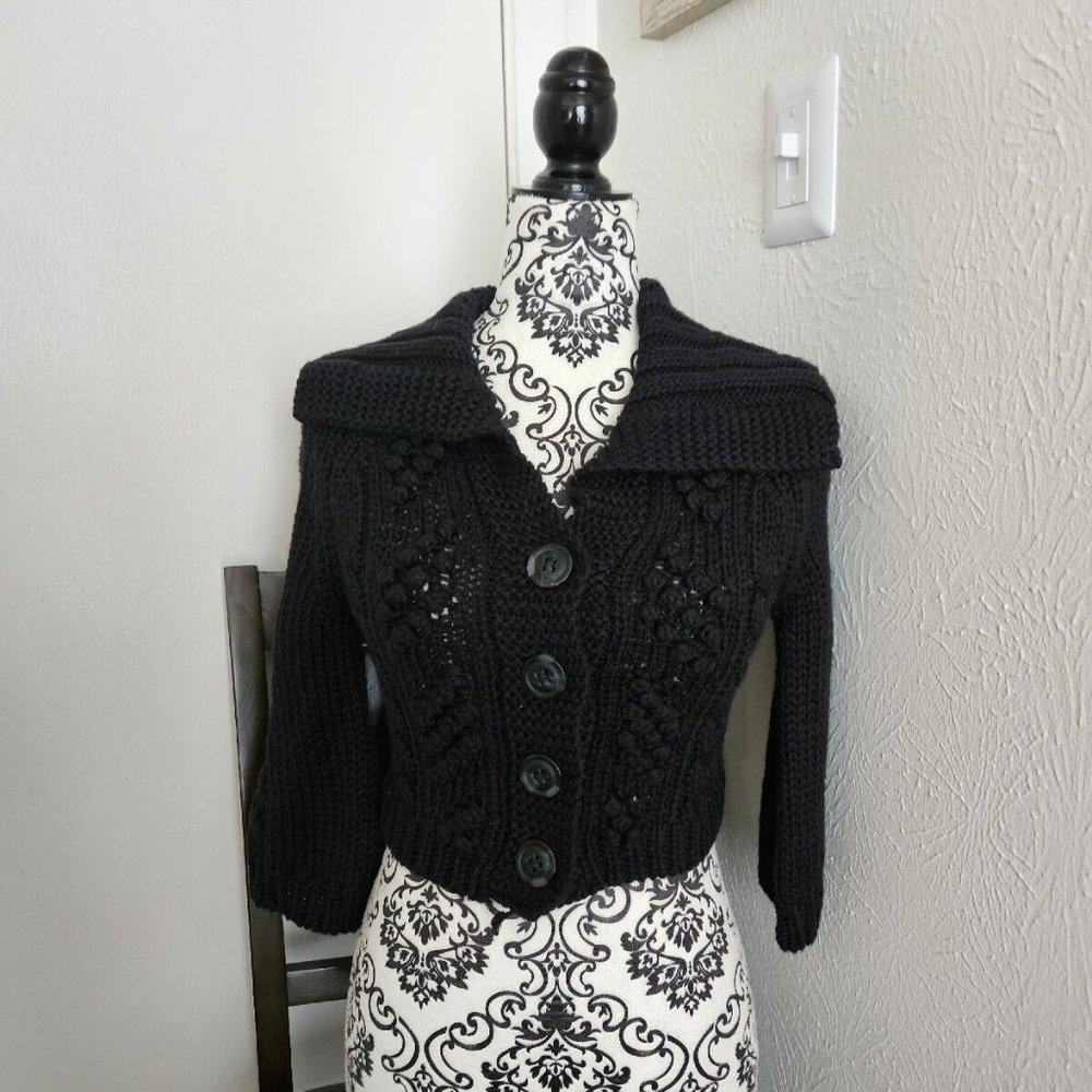 EXPRESS Knit Button Down Crop Cardigan Women Black Acrylic Wool XS EUC